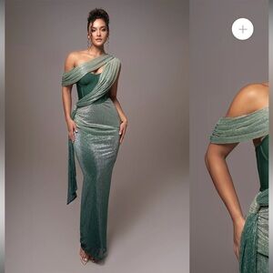 JLUXLABEL GREEN CELESTINA DRAPED MAXI DRESS